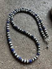 Load image into Gallery viewer, Sterling Silver Blue Lapis W 6mm Pearls Bead Necklace. 24 inch