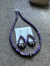 Load image into Gallery viewer, Sterling Silver Purple Charoite Bead Necklace W Earrings Set. Gift 18 Inch