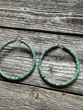 Load image into Gallery viewer, Sterling Silver Heishi Turquoise W Pearls Bead Hoop Earrings. 3 Inch