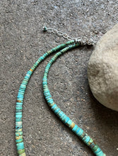Load image into Gallery viewer, Sterling Silver Graduated Heishi Turquoise Bead Necklace. 17 inch