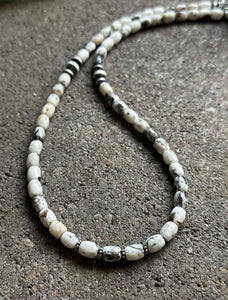 Sterling Silver White Buffalo Turquoise Bead W Pearls Necklace. 18 inch
