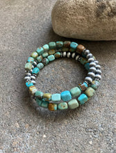 Load image into Gallery viewer, Sterling Silver Blue Green Turquoise Navajo Pearls Wrap Spiral Bead Bracelet