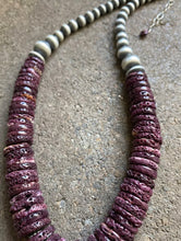 Load image into Gallery viewer, Sterling Silver Graduated Purple Spiny Oyster Bead Necklace 18”