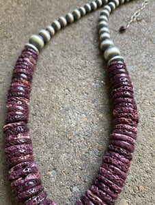 Sterling Silver Graduated Purple Spiny Oyster Bead Necklace 18”