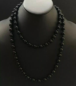 Sterling Silver Black Onyx Bead Necklace. 47 inch