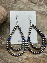 Load image into Gallery viewer, Sterling Silver Pearls Double Loop Lapis Bead Earrings.