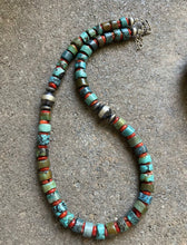 Load image into Gallery viewer, Sterling Silver Turquoise Coral Bead Necklace. 18.5 inch