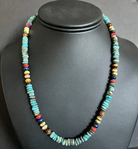 Sterling Silver Turquoise Multi Stone Bead Necklace. 18 inch. Gift