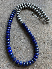 Load image into Gallery viewer, Sterling Silver Lapis W Navajo Pearls Bead Necklace. 18 inch. Gift