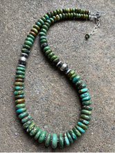 Load image into Gallery viewer, Sterling Silver Graduated Green Turquoise Bead Necklace. 18 inch