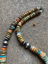 Load image into Gallery viewer, Sterling Silver Graduated Blue Green Turquoise Spiny Oyster Bead Necklace 18”