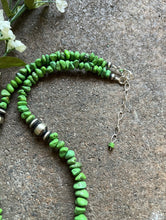 Load image into Gallery viewer, Sterling Silver Graduated Green Turquoise Bead Necklace. 18 inch