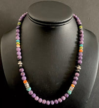 Load image into Gallery viewer, Sterling Silver Charoite Multi Stone Bead Necklace. 18.25 inch