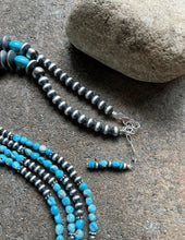 Load image into Gallery viewer, Sleeping Beauty Turquoise Multi Strand Sterling Silver Bead Necklace 28 inch