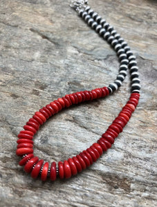 Sterling Silver Red Coral Bead Necklace 18 inch