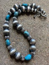 Load image into Gallery viewer, Sterling Silver Turquoise W Navajo Pearls Choker Bead Necklace. 14 inch
