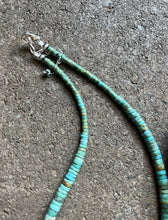 Load image into Gallery viewer, Sterling Silver Graduated Heishi Turquoise Bead Necklace. 17 inch