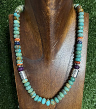 Load image into Gallery viewer, Sterling Silver Multi Stone Graduated Green Turquoise Bead Necklace. 18 inch