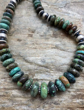 Load image into Gallery viewer, Sterling Silver Graduated Green Turquoise Bead Necklace. 22 inch