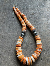 Load image into Gallery viewer, Sterling Silver Graduated Orange Spiny Oyster Bead Necklace. 18 inch