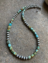 Load image into Gallery viewer, Sterling Silver Turquoise W Navajo Pearls Bead Necklace. 18 inch