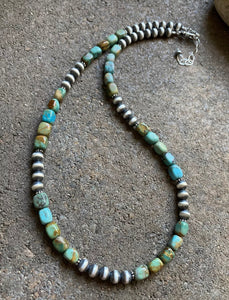 Sterling Silver Turquoise W Navajo Pearls Bead Necklace. 18 inch