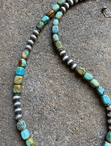 Sterling Silver Turquoise W Navajo Pearls Bead Necklace. 18 inch