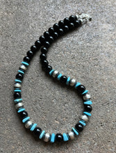 Load image into Gallery viewer, Sterling Silver Black Onyx Turquoise Bead Necklace. 18 Inch