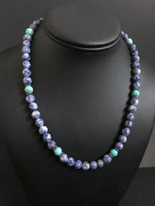 Sterling Silver Lapis Turquoise Bead Necklace. 18 inch