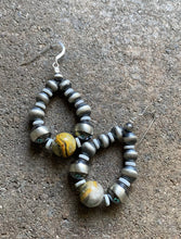 Load image into Gallery viewer, Sterling Silver Bumblebee Jasper W Navajo Pearls Bead Loop Earrings.