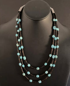 Sterling Silver Layered Multi Strand Turquoise Nuggets Bead Necklace 27 Inch.