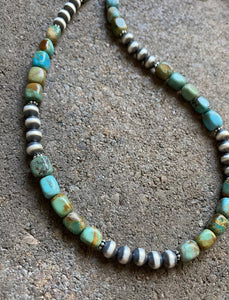 Sterling Silver Turquoise W Navajo Pearls Bead Necklace. 18 inch