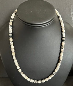 Sterling Silver White Buffalo Turquoise Bead W Pearls Necklace. 18 inch