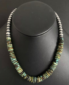 Sterling Silver Graduated Green Turquoise Bead Necklace. 18 inch