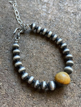 Load image into Gallery viewer, Bumblebee Jasper W Navajo Pearls Sterling Silver Bead Bracelet.