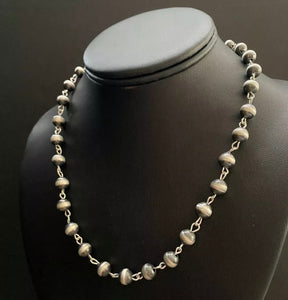 Sterling Silver 8mm Navajo Pearls Rosary Bead Necklace. 16 Inch.