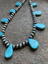 Load image into Gallery viewer, Sterling Silver Turquoise W Navajo Pearls Bead Necklace. 16 inch