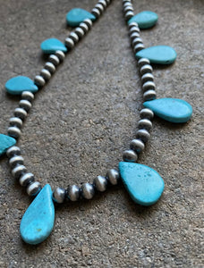 Sterling Silver Turquoise W Navajo Pearls Bead Necklace. 16 inch
