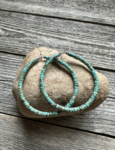 Load image into Gallery viewer, Sterling Silver Heishi Turquoise W Pearls Bead Hoop Earrings. 3 Inch