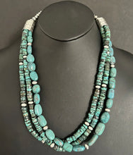 Load image into Gallery viewer, Sterling Silver Multi Strand Turquoise W Pearls Bead Necklace. 24 inch