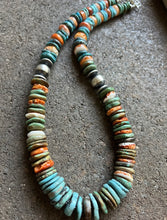 Load image into Gallery viewer, Sterling Silver Graduated Turquoise Spiny Oyster Bead Necklace 18 Inch