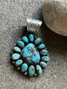 Native American Sterling Silver Turquoise Cluster Pendant. KY