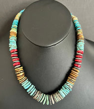 Load image into Gallery viewer, Sterling Silver Blue Green Turquoise W Red Coral Bead Necklace 19 Inch