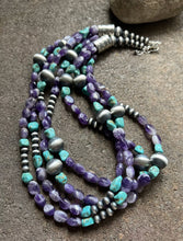 Load image into Gallery viewer, Sterling Silver Multi Strand Amethyst Turquoise W Pearls Bead Necklace. 24 inch