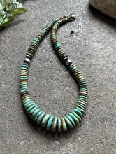 Load image into Gallery viewer, Sterling Silver Graduated Green Turquoise Bead Necklace. 19 inch