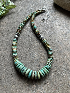 Sterling Silver Graduated Green Turquoise Bead Necklace. 19 inch