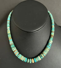Load image into Gallery viewer, Sterling Silver Graduated Heishi Turquoise Bead Necklace. 17 inch