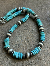 Load image into Gallery viewer, Sterling Silver Blue Turquoise W Pearls Bead Necklace 18 inch