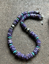 Load image into Gallery viewer, Sterling Silver Charoite Turquoise Bead Necklace. 18 Inch