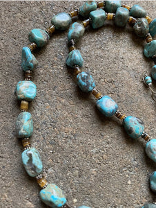 Sterling Silver Turquoise Nuggets Heishi Bead Necklace 25 Inch